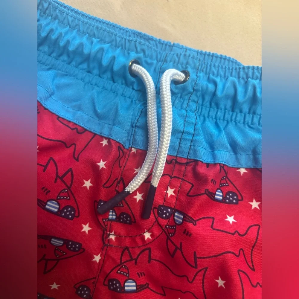 Toddler Cat & Jack Red White & Blue Shark Swim Trunks Size 3T Drawstring‎ Pocket